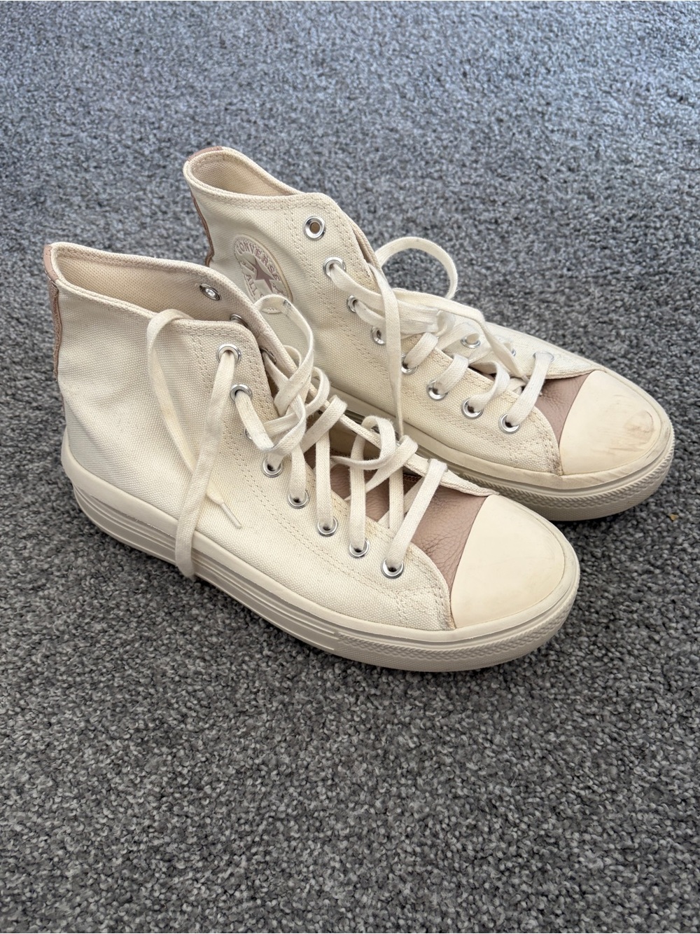 Converse High-Top Sneakers in Cream and Light Pink Leather